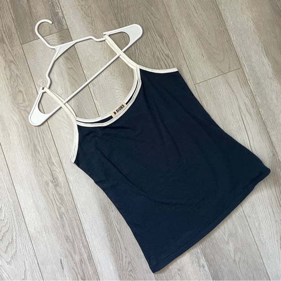 B SIDES Tops - B Sides Tank Top cotton silk contrast trim cami womens Navy Blue (medium) basic